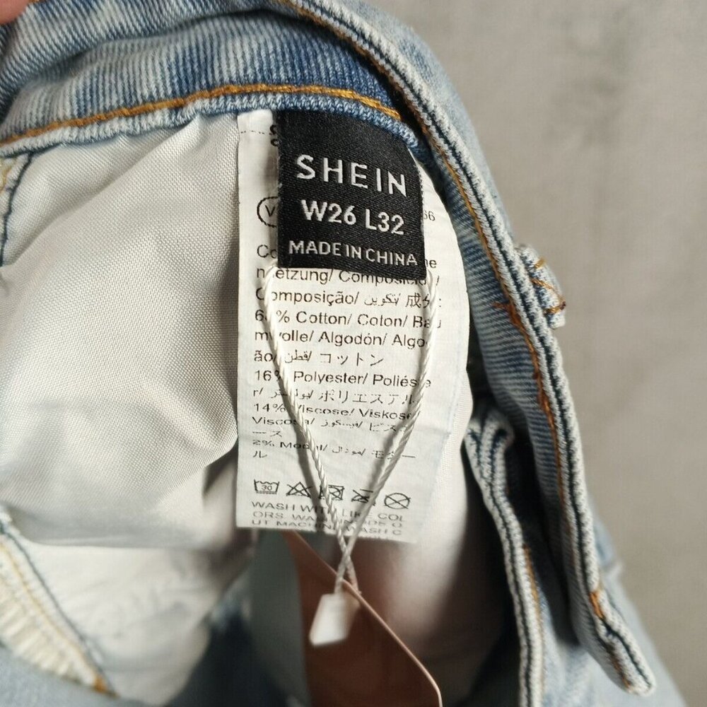 NWT SHEIN Wide Leg Hi-Rise Distressed Jeans Waist 26" Stone Wash Cotton Twill - Picture 12 of 12